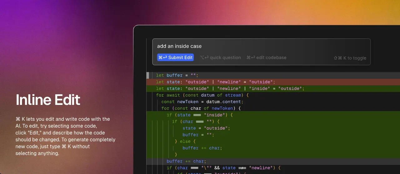 Edición inline con Cmd+K en Cursor